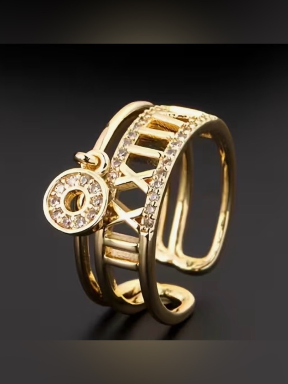 Bulgari inspired Roman numeral adjustable ring